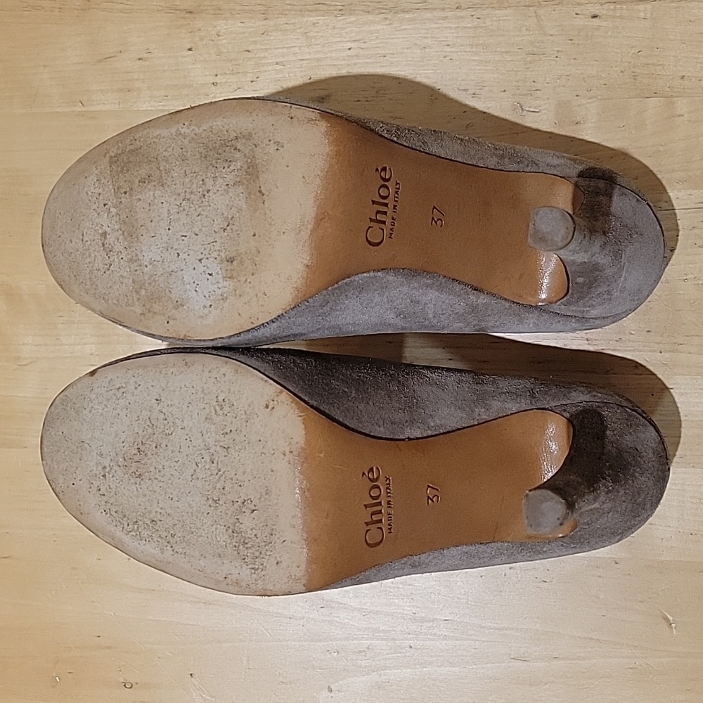 Chloe Taupe Suede Leather Heels - Picture 12 of 15